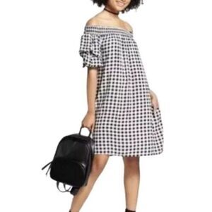 Xhilaration Dress Off Shoulder Bell Sleeves Short Black & White Gingham Size XS